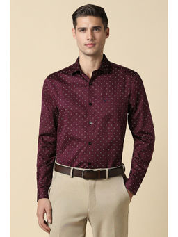 Allen Solly - Men Maroon Slim Fit Print Full Sleeves Formal Shirt