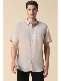 Allen Solly - Men Beige Slim Fit Solid Half Sleeves Casual Shirt
