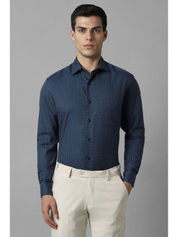 Louis Philippe - Men Navy Classic Fit Stripe Full Sleeves Formal Shirt