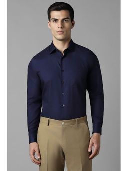 Louis Philippe - Men Navy Slim Fit Textured Full Sleeves Formal Shirt
