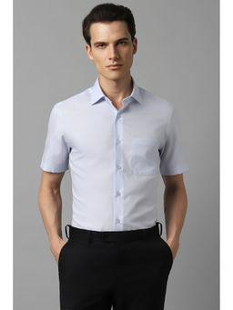 Louis Philippe - Men Blue Classic Fit Textured Half Sleeves Formal Shirt