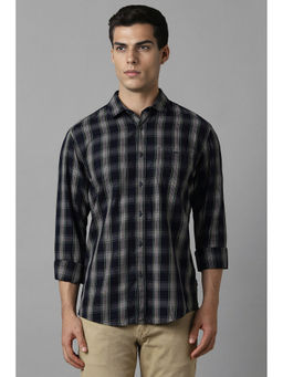 Louis Philippe - Men Navy Slim Fit Check Full Sleeves Casual Shirt