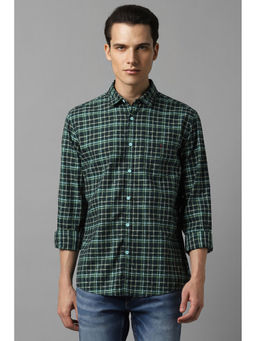 Louis Philippe - Men Green Slim Fit Check Full Sleeves Casual Shirt