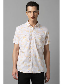 Louis Philippe - Men White Slim Fit Print Half Sleeves Casual Shirt