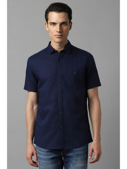 Louis Philippe - Men Navy Slim Fit Solid Half Sleeves Casual Shirt
