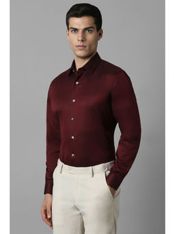 Louis Philippe - Men Maroon Slim Fit Solid Full Sleeves Formal Shirt