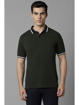 Louis Philippe - Men Green Solid Polo Neck T-Shirt