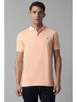 Louis Philippe - Men Peach Solid Polo Neck T-Shirt