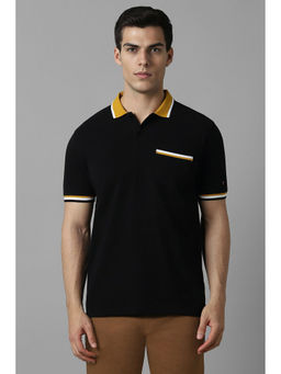 Louis Philippe - Men Black Solid Polo Neck T-Shirt