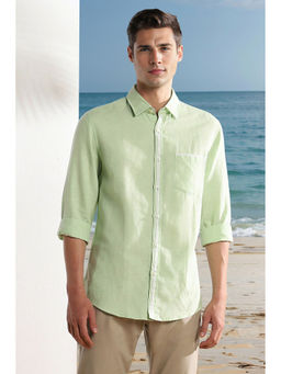Louis Philippe - Men Green Slim Fit Solid Full Sleeves Casual Shirt