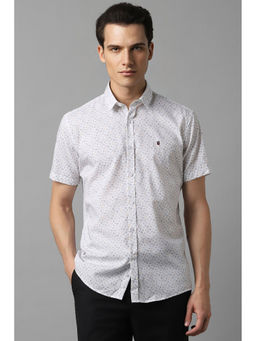 Louis Philippe - Men White Slim Fit Print Half Sleeves Casual Shirt