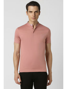 Van Heusen - Men Pink Solid Henley Neck T-Shirt