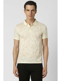Van Heusen - Men Beige Floral Print Polo Neck T-Shirt