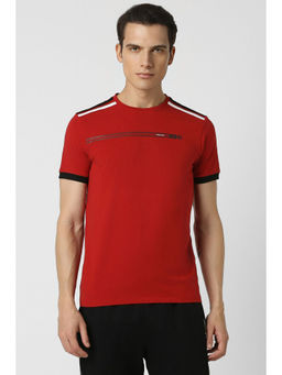 Van Heusen - Men Red Solid Crew Neck T-Shirt