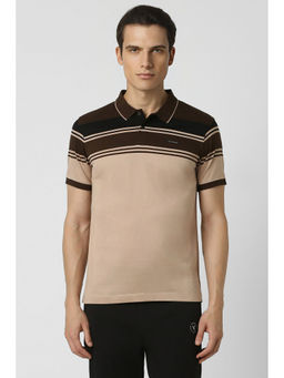 Van Heusen - Men Brown Solid Polo Neck T-Shirt
