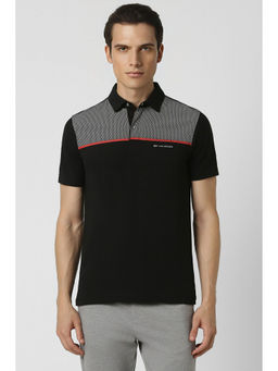 Van Heusen - Men Black Print Polo Neck T-Shirt