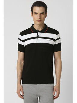 Van Heusen - Men Black Solid Polo Neck T-Shirt