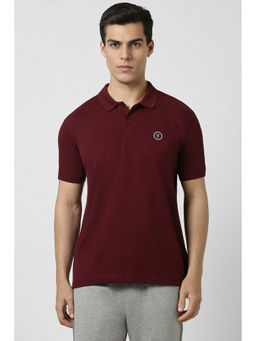 Van Heusen - Men Maroon Solid Polo Neck T-Shirt