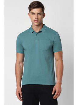 Van Heusen - Men Green Solid Polo Neck T-Shirt