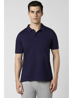 Van Heusen - Men Navy Solid Polo Neck T-Shirt
