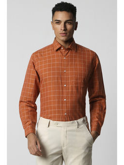 Van Heusen - Men Orange Regular Fit Check Full Sleeves Formal Shirt