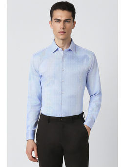 Van Heusen - Men Blue Slim Fit Textured Full Sleeves Formal Shirt