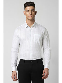 Van Heusen - Men White Slim Fit Check Full Sleeves Formal Shirt