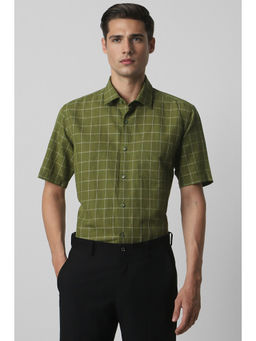 Van Heusen - Men Green Regular Fit Check Half Sleeves Formal Shirt