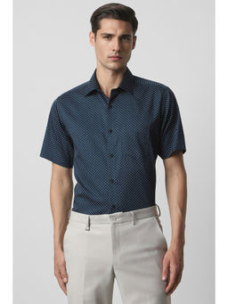 Van Heusen - Men Navy Regular Fit Print Half Sleeves Formal Shirt