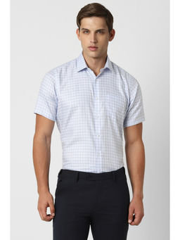 Van Heusen - Men Blue Regular Fit Check Half Sleeves Formal Shirt