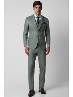 Van Heusen - Men Green Textured Slim Fit Party Blazer Waist Coat with Trouser (Set of 3)