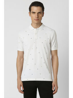Van Heusen - Men White Print Polo Neck T-Shirt