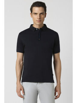 Van Heusen - Men Black Solid Polo Neck T-Shirt