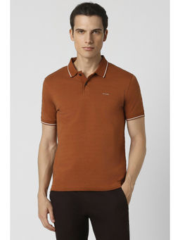 Van Heusen - Men Brown Solid Polo Neck T-Shirt