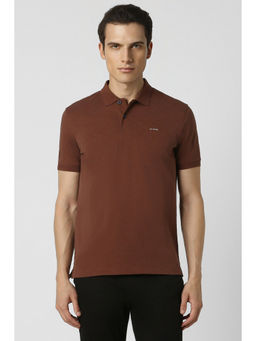 Van Heusen - Men Brown Solid Polo Neck T-Shirt