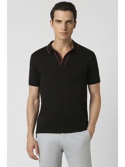Van Heusen - Men Black Solid Polo Neck T-Shirt