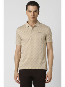Van Heusen - Men Khaki Print Polo Neck T-Shirt