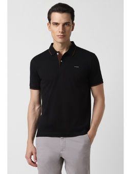 Van Heusen - Men Black Solid Polo Neck T-Shirt