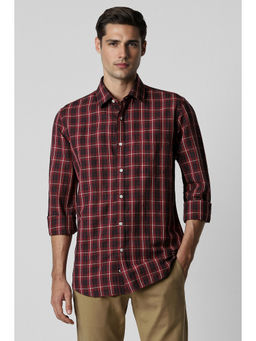 Van Heusen - Men Maroon Slim Fit Check Full Sleeves Casual Shirt