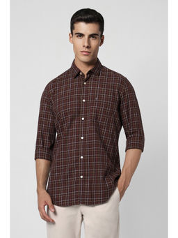 Van Heusen - Men Brown Slim Fit Check Full Sleeves Casual Shirt