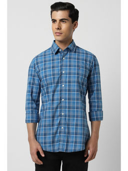 Van Heusen - Men Blue Slim Fit Check Full Sleeves Casual Shirt