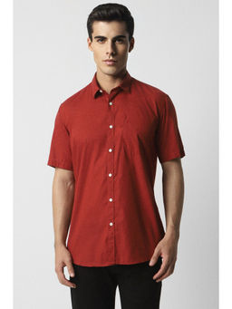 Van Heusen - Men Red Slim Fit Solid Half Sleeves Casual Shirt