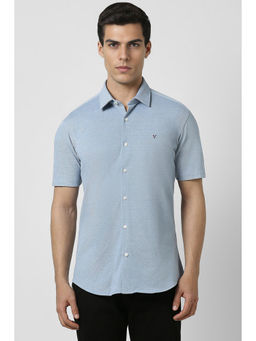 Van Heusen - Men Blue Slim Fit Textured Half Sleeves Casual Shirt