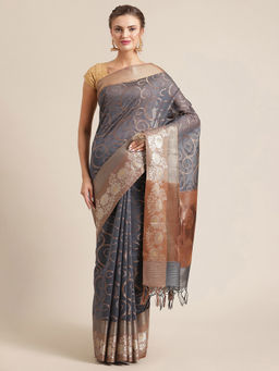 Banarasi Silk Works - Masrise Cotton Woven Saree Grey with Unstitched Blouse