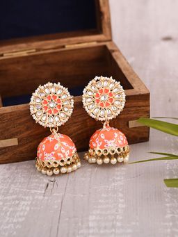 VIRAASI - Orange Ethnic Handcrafted Meenakari Jhumka Earrings for Women and Girls