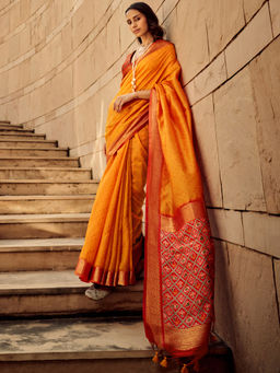 Odette - Yellow Silk Printed Saree with Unstitched Blouse