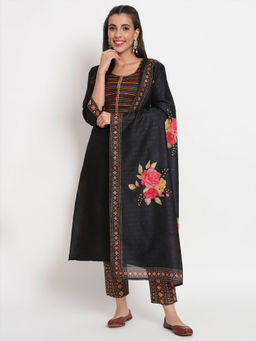 Odette - Black Magic Cotton Embroidered Stitched Kurta with Pant & Dupatta (Set of 3)