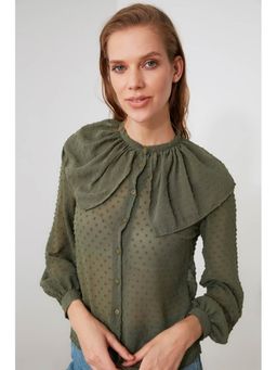 Trendyol - Khaki Tulle Detailed Blouse (UK 8)