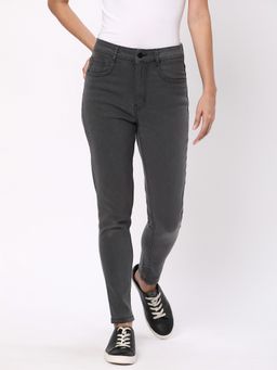 R&B - Women Grey Cotton Solid Skinny Leg Mid Waist Jeans
