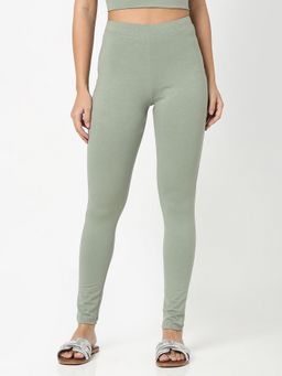 R&B - Women Green Cotton Skin Fit Leggings